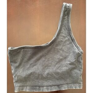 Free People Movement Womens Hot Shot One-Shoulder Tank Crop Top Charcoal Gray XS
